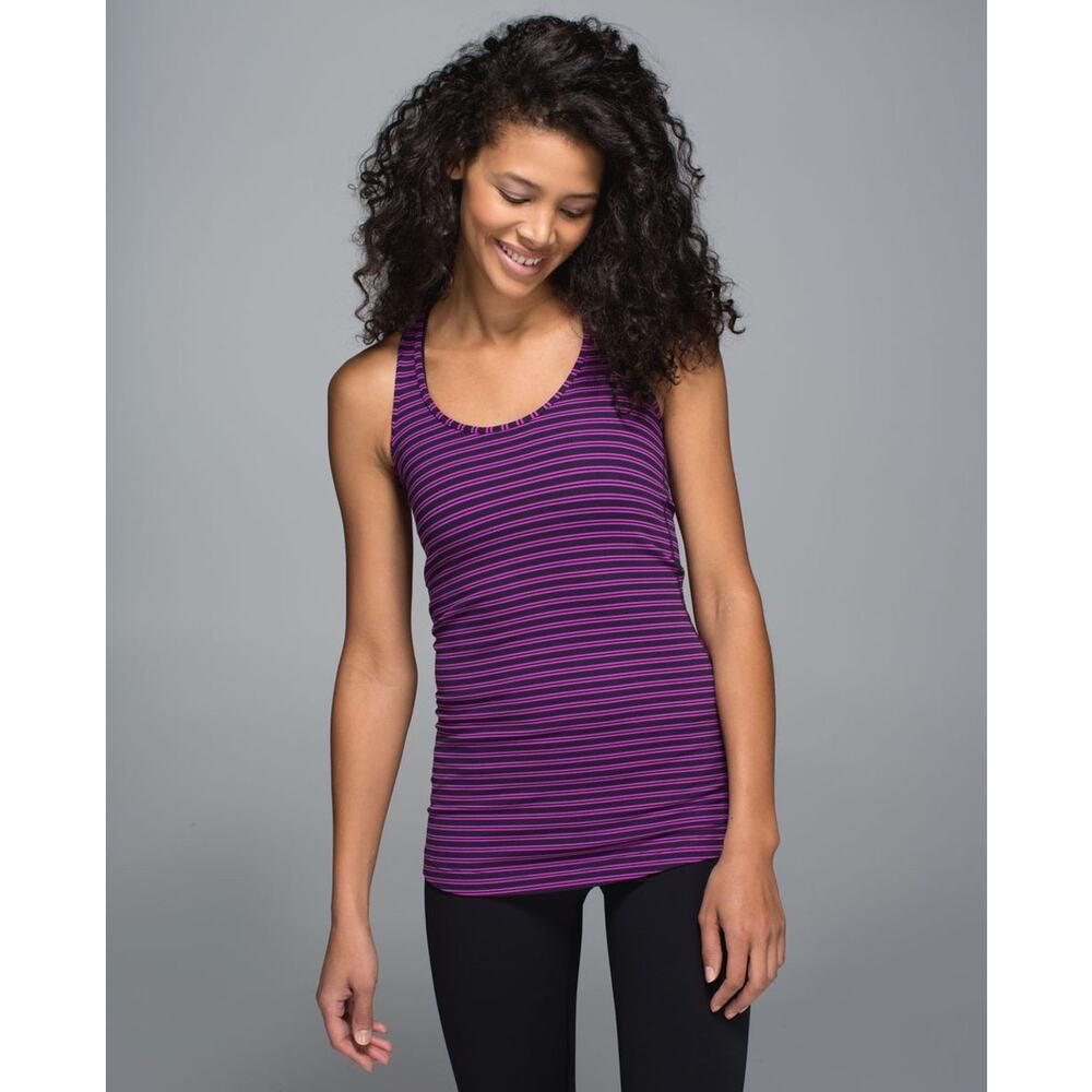 Lululemon (6) VTG Cool Racerback Purple Double Trouble Stripe Athletic Tank Gym
